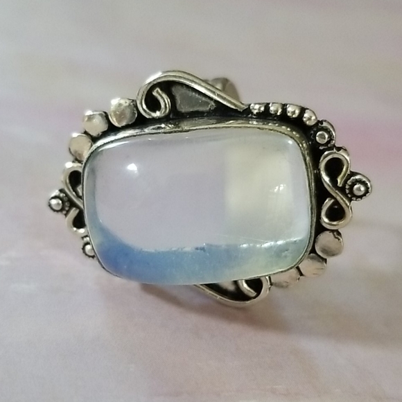 Hand Crafted Milky Opal .925 Sterling Silver Statement Ring SZ 8 3/4 - Picture 16 of 16